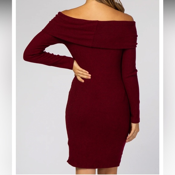 EUC- Pink Blush Ribbed Off the shoulder Sweater Dress Maternity - burgundy - Picture 3 of 5